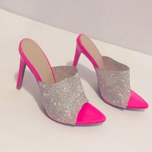 Silver and pink glitter top heels
